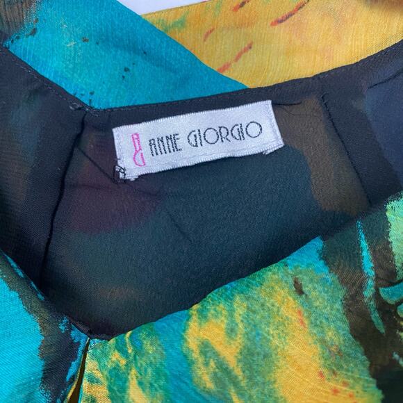 Anne Giorgio Colorful Abstract Midi Dress Women's V-Neck Sleeveless L48" x P2P9" - Picture 2 of 11